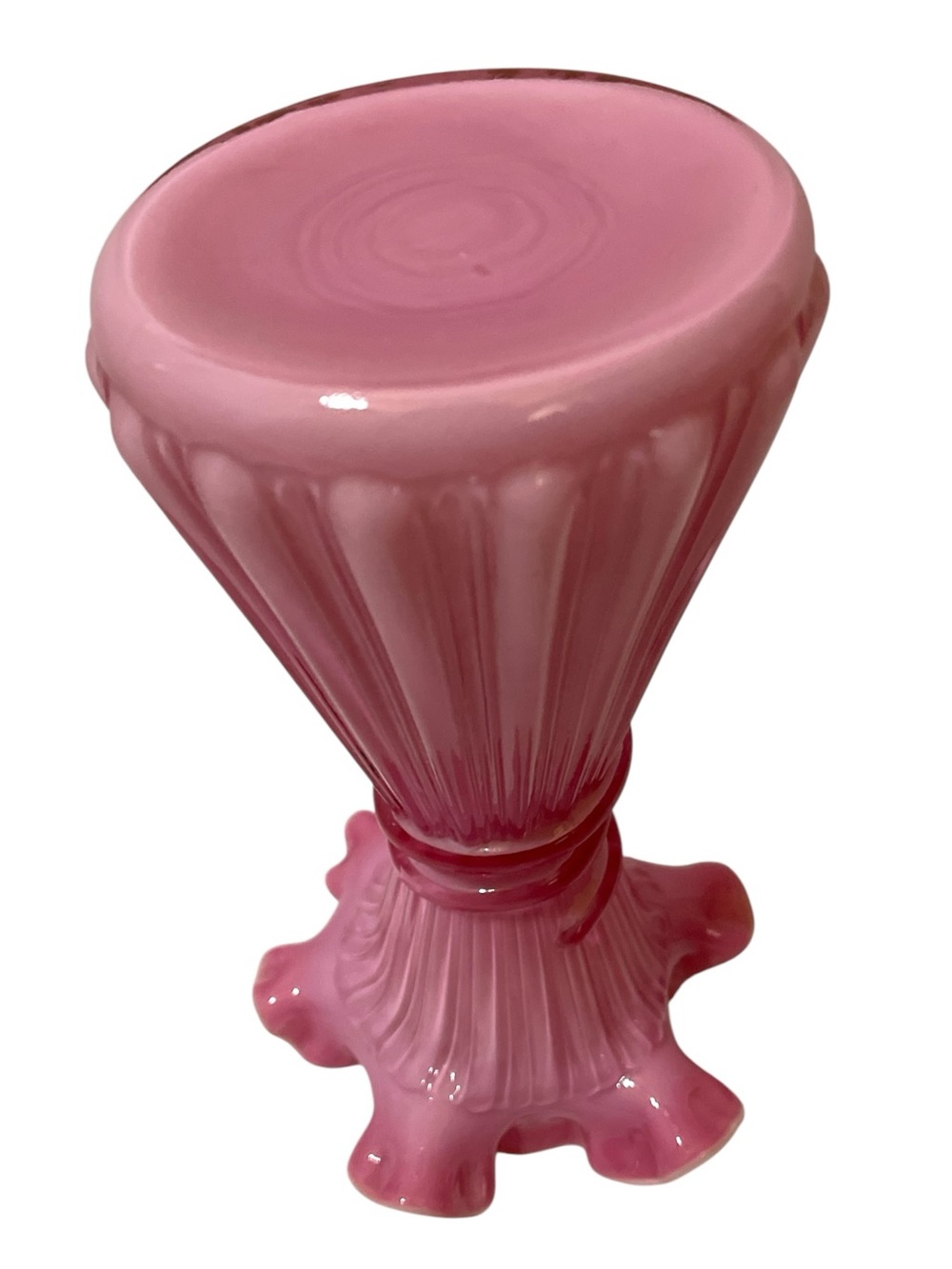 Fenton Wheat Stack Cornshock Vase Wild Rose Ruffled Rim Wheat Stack Ribbed Body - Picture 12 of 15